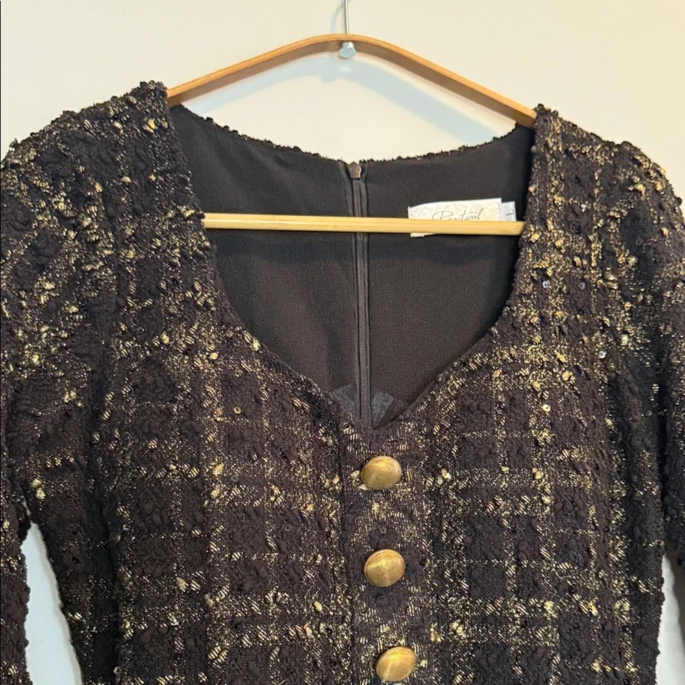 Chic Black and Gold Tweed Mini Dress - Picture 2 of 7